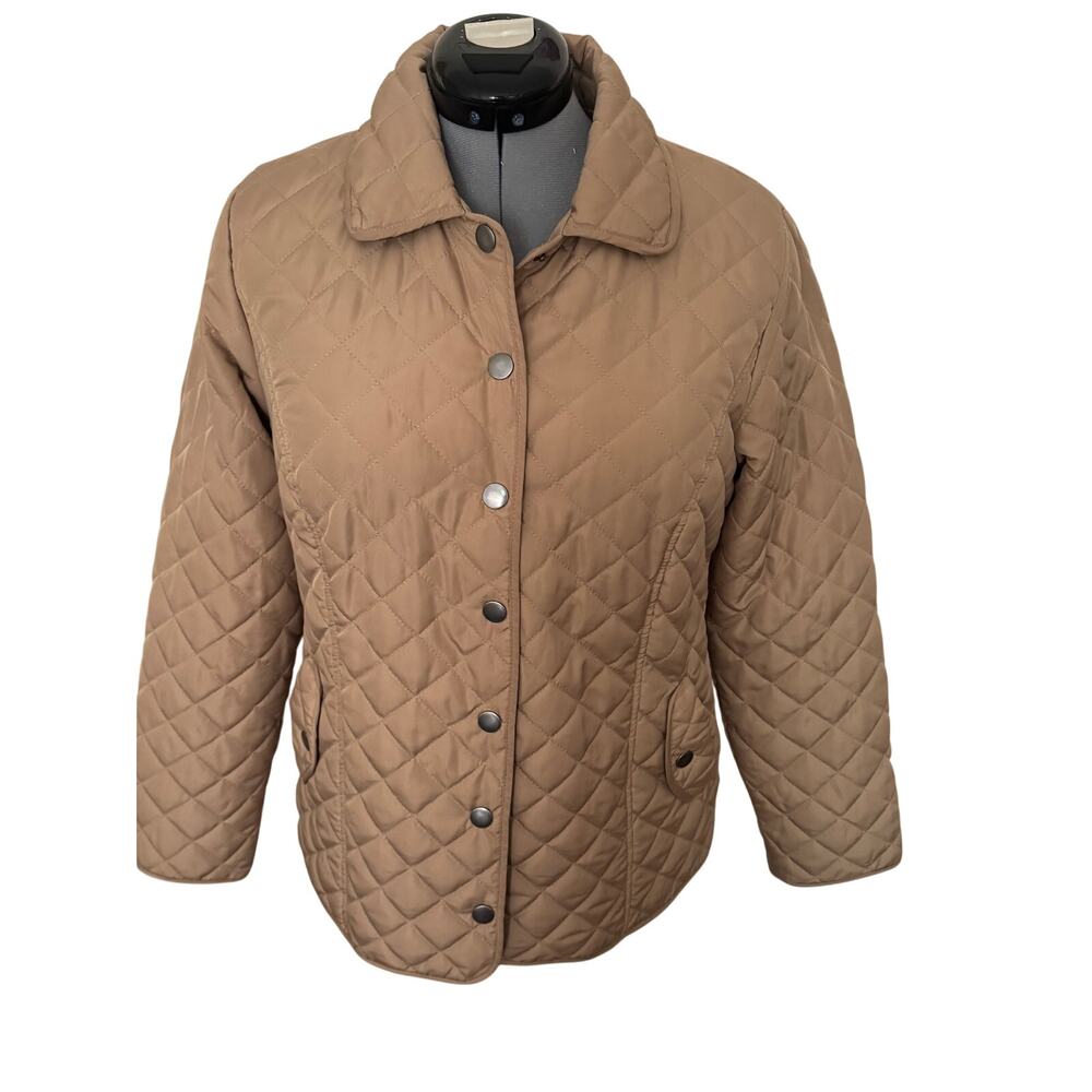 Christopher & Banks Women’s Tan Quilted Jacket Snap Front Coat Size Medium
